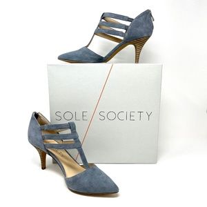 ⛔️ SOLD! ⛔ Sole Society Mallory Blue Suede Leather T-Strap Cage Heel Size 10M